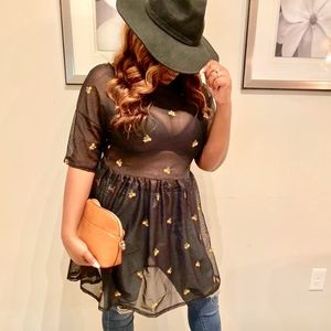 Floral Embroidered Mesh Smock Dress - XL